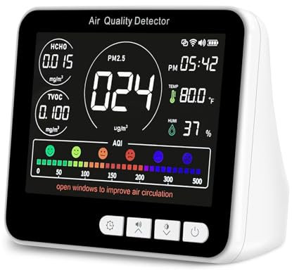 Medidores de Calidad de Aire Interior, 9 In1 Air Quality Monitor, PM1.0, PM2.5, PM10, HCHO, TVOC, AQI, Time, Temperature, Humidity, Indoor Detects