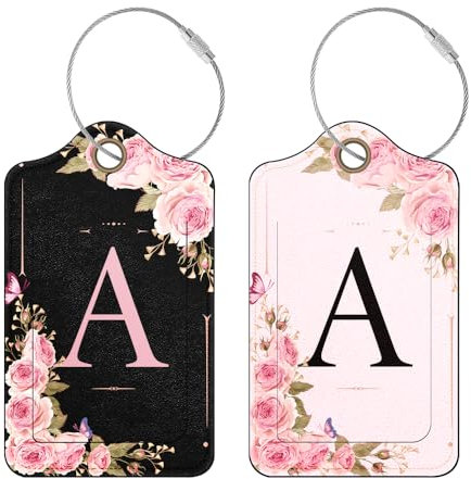 2 Stück Personalisierte Kofferanhänger mit Initialen, Koffer Gepäckanhänger aus PU-Leder, Reisegepäckanhänger für Frauen und Mädchen (A)