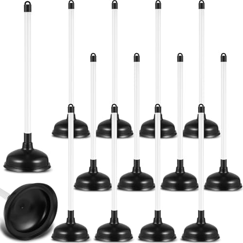 Reallnaive 12 Pack Toilet Plungers, 19.7 Long Handle, Black