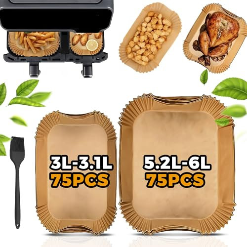 Pietuley Air Fryer Liners for Philips Dual Air Fryer 3000 Series 3L & 6L, Dual Air Fryer Accessories for Tefal 5.2L & 3.1L, Disposable Paper Liners for Cookwise 3L & 6L / Philips NA350/00 9L (150PCS)