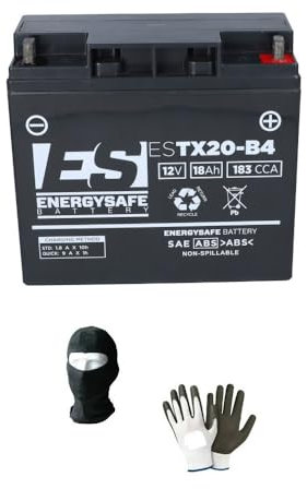 COMPATIBILE CON BMW R R 1150 anno 2000 al 2006 BATTERIA YTX20-BS ENERGYSAFE ESTX20-B4 SIGILLATA GIÀ CARICA E PRONTA ALL'USO BATTERIE 18AH 12V SPUNTO 183A EN 175X72X165MM