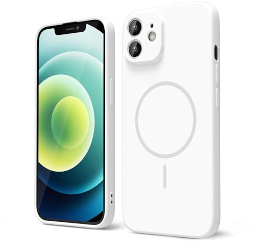 oakxco for iPhone 12 Case Silicone Mag Safe, Magnetic Slim Thin Phone Case Compatible with Magsafe, Women Girls Cute Girly Aesthetic Soft Rubber Gel Safecase with Camera Cover, White