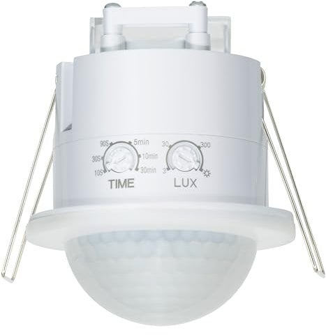 SEBSON Bewegungsmelder Unterputz Außen 20m / 360° - Decken Montage, programmierbar, LED geeignet, Einbauloch Ø63-66mm, PIR Infrarot Sensor, 3-Draht