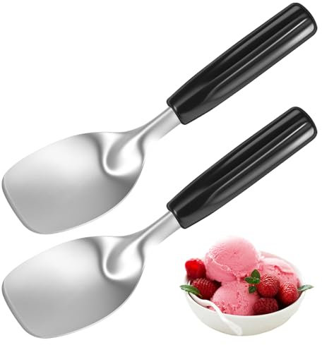 2 espátulas de hielo de acero inoxidable, planas, remo para helado, con sin mango, lavavajillas para golosinas congeladas duras (A)
