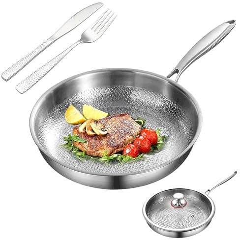 Titanium Hammered Pan Pro with Lid,2025 Multifunctional Titanium Frying Pan, Scratch-Resistant Non Stick Nutri Cooking Pans for Stovetops, Induction Cooktops (26CM)