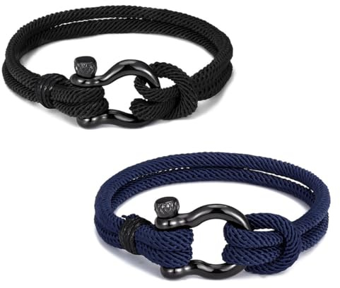 KIRZAX 2 Pezzi Bracciale in Corda Intrecciata Nautica Ragazzo Braccialetti Mare Surf Bracciale Uomo Egolabile in Corda Marina Fatta a Mano
