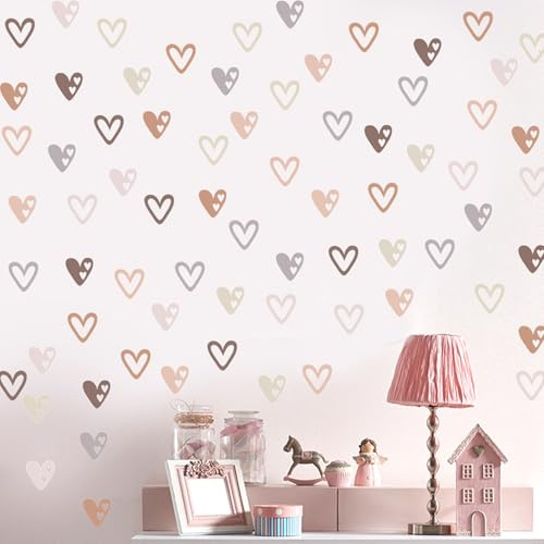 72 Stück Herz Wandaufkleber, Liebe Form Wandaufkleber für Mädchen Schlafzimmer, Peel und Stick Art Vinyl Wandbilder für Kinderzimmer Kids Room Décor, DIY süße Dekorationen