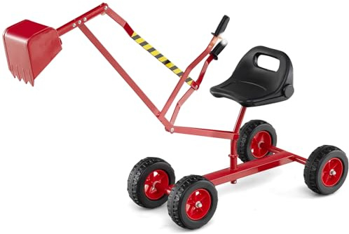 GOPLUS Kinder Sitzbagger, Aufsitzbagger mit 360° drehbarem Sitz, 2 Armen und 4 rutschfesten Rädern, Bagger zum Draufsitzen mit Griff aus Gummi, Sandbagger für Jungen und Mädchen ab 3 Jahren