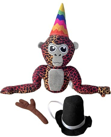 AlloFuu Gorillas Teddy PlüSch Kuscheltier, Niedliche Affen PlüSchtier mit 2 HüTen, 1 Zweig Skepter, Soft Gorillatag Spielzeug für Kinder Jungen MäDchen Fans