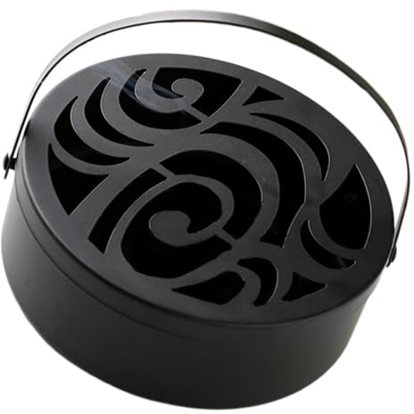 GRIRIW Portable Iron Holder with Cover and Inner Stand Hollow Out Auspicious Clouds Design Safe Heat-resistant Storage Box for Home and Outdoor Use