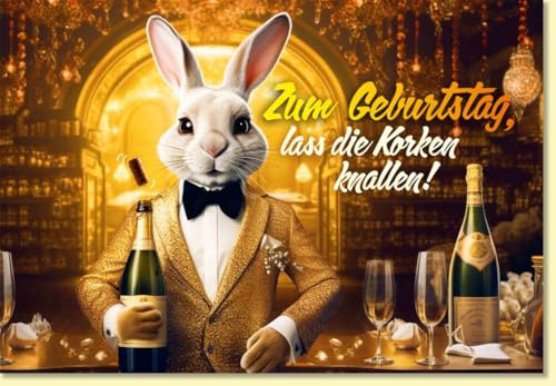 Gutsch Verlag Geburtstagskarte mit Hase im goldenen Anzug Champagner Flaschen Sektgläser edles Design lustige Glückwunschkarte zum Geburtstag - mit Umschlag