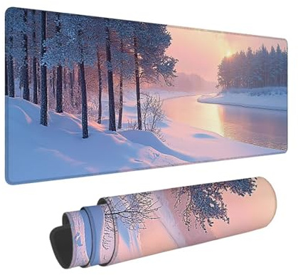 Tapis de Souris de Jeu, 1400 x 600 mm XXL Tapis Souris Gaming Grand, Antidérapant Étanche, Extended Long Clavier Mouse Pad, Accessoire Bureau, pour Gamer, Ordinateur, PC (Paysage de Neige) X-840