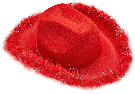Anuedgis Cowboyhut für Damen, elegant, verstellbar, Kordelzug, pelziger Rand, breite Krempe, Cowgirl-Hut für Urlaub, Karneval, Party
