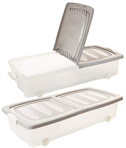 2friends Unterbettkommode mit Rollen - 2er-Set Unterbett Aufbewahrungsboxen transparent (80x40x17cm, 32L) mit geteiltem Deckel & Clip-Verschlüssen, Made in EU
