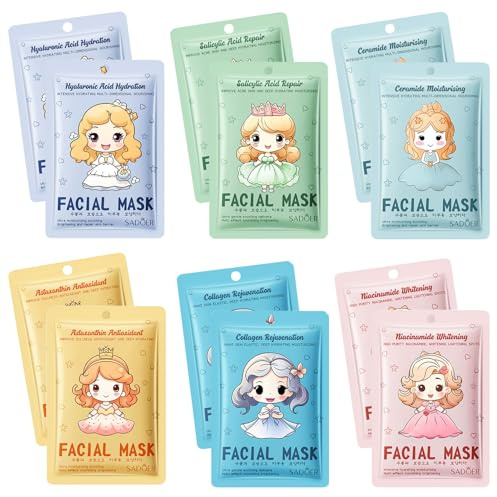12 Pièces Masque Visage Enfant, Masque Hydratant Visage | Masque Hydratant Visage Femme, pour le Visage Convient Filles et Femmes