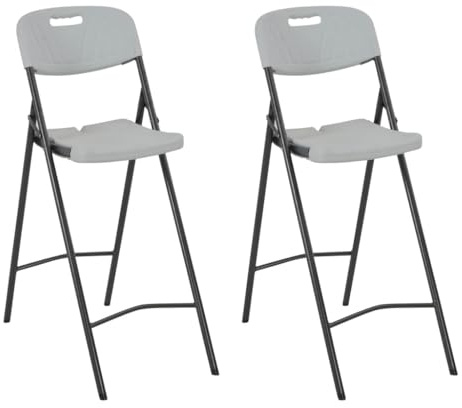 Fangmaliuyun Klappbarer Barstuhl Set 2 Stück aus HDPE und Stahl 45x78x114 cm Weiß Stapelbare Gartenstühle für Balkon Terrasse Camping