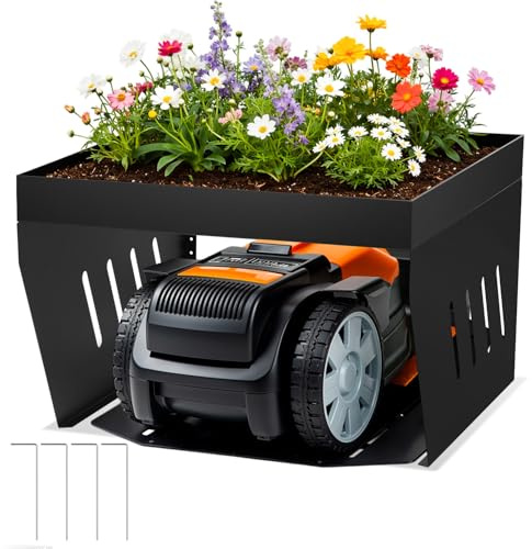 Peviasot Garage pour robot tondeuse, abri stable pour robot tondeuse à gazon, avec toit plantable d'évacuation de l'eau et 4 ancrages au sol, protection contre la pluie, les UV et la saleté, noir, 70