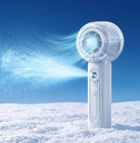 Portable Handheld Misting Fan with Cooling Plate, Personal Mini Hand Held Mister Fan Water Spray, Desk Turbo Fans Rechargeable 17000RPM Blow Cold Air, Summer Gifts for Travel Beach Makeup Women Men