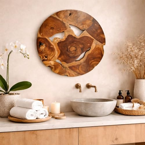 Wand-Deko aus Teakholz BAGIAN rund 40 cm Unikat Wandbild Spa Atmosphäre