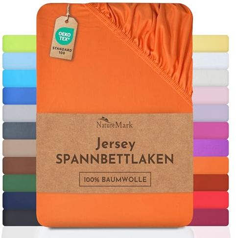 NatureMark Jersey Spannbettlaken, Spannbetttuch 100% Baumwolle in vielen Größen und Farben MARKENQUALITÄT ÖKOTEX Standard 100 | 200x220 cm +40 Steg - terrakotta