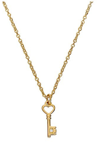 jewellerybox Collier et Pendentif Clé Cœur en Argent Plaqué Or Jaune et Diamant Véritable 46cm