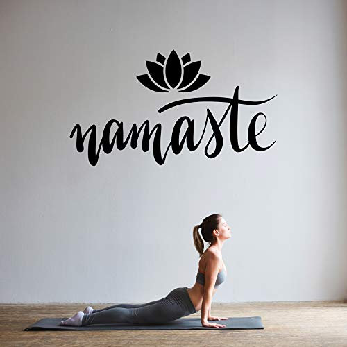 NAMASTE mit Lotusblume - Wandtattoo Wandaufkleber Sticker Aufkleber Mandala Lotus - erhältlich in vielen Größen (Schwarz, 100 x 56 cm)