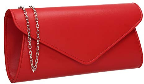 SwankySwans Lora Faux Leather Envelope Clutch Bag Red