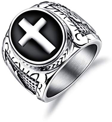 OIDEA Anello Uomo Croce Cristiana Preghiera Fidanzamento Acciaio Inossidabile Argento Nero