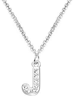 bifriend S925 Silver 26 Initial English Letter Crystal Chain Necklace For Women Girl Best Gift (J)