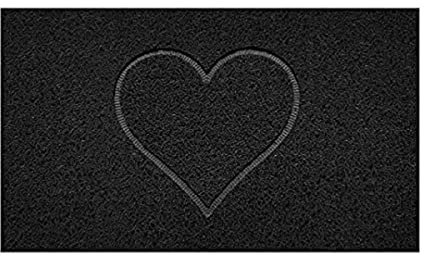 Nicoman Embossed Spaghetti Door Mat Dirt-Trapper Jet-Washable Doormat 70x43cm (Black, HEART Shape) - Use Indoor or Sheltered Outdoor