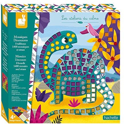 Janod - From 4 years old - Creative Kit - Dinosaur Mosaics - Calm Workshops - Creative Leisure - Dexterity and Concentration - J07903, Mehrfarbig.