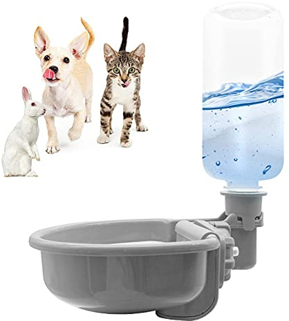 VANNON 16oz Pet Water Bottle, Gravity Dog Water Bowl Dispenser for Cage, Anti-Overflow Water Dispenser for Small Dogs, Cats, Rabbits and Other Small Animals, BPA Free, Grey
