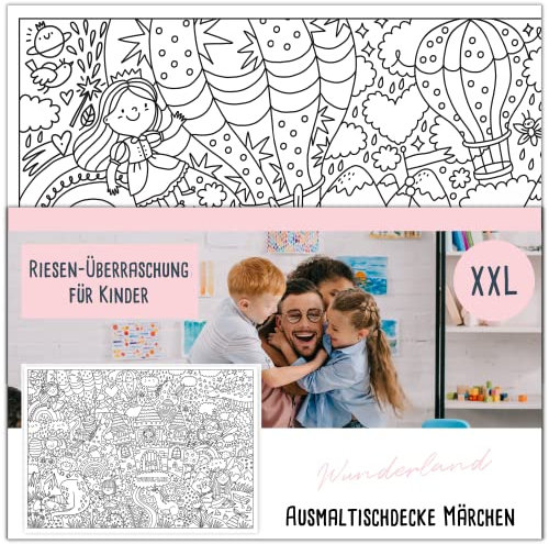 Märchen Ausmal-Tischdecke Kinder by draWmee - Mädchen & Jungen - Papier-Tischdecke mit Fantasie-Motiv zum Bunt Ausmalen (A0)