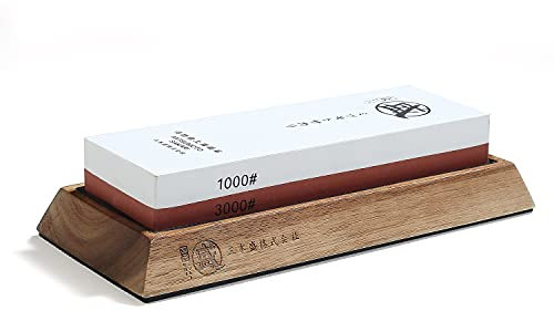 MITSUMOTO SAKARI Piedra de afilar cuchillos japoneses, cocina profesional 1000/3000 grano afilador de cuchillos piedra, antideslizante bambú asiento afilador