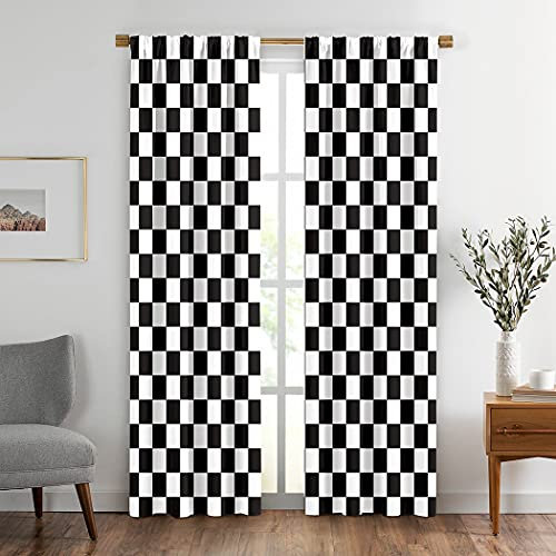 BigLixhgg Black and White Window Drapes Curtain Checkered Flag Racing Race Car Line Rod Pocket Drapes Curtain for Living Room Home Decor 52x84 Inches 2 Panels