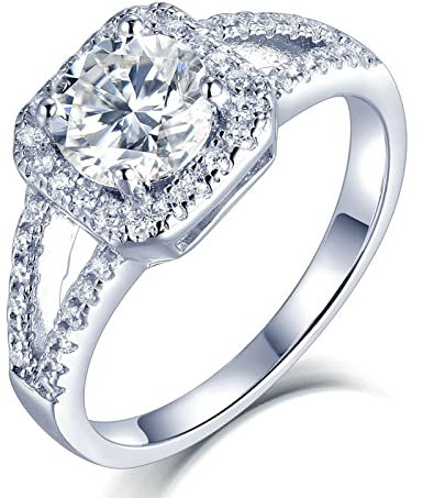 Musihy Ring Silber 925, Verlobungsring Paar Quadratische 4 Krappen Einlage Im Klassischen Stil Silber Ringgröße 52 (16.6)