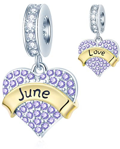 Juni Geburtsstein Herz Anhänger Geburt Charms, passt Pandora Geburtstag Armband, 925 Sterling Silber Orchidee June Birthstone Perlen, Geschenk für Papa/Birthday/Nana