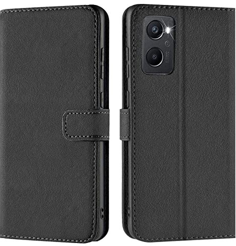 Verco Handyhülle für Oppo A96 Hülle, Oppo A76 Hülle, Bookcase Tasche Flipcover für Oppo A96 / A76 Case [Kartenfächer/Aufstellfunktion], Schwarz