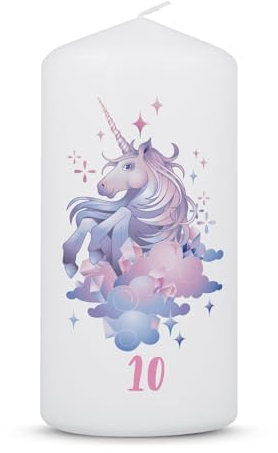 GRAVURZEILE Bedruckte Kleine Kerze - Magisches Einhorn Geburtstagskerze - Personalisiert mit Alter - brilliant bedruckte Kerze zum Geburtstag - Geschenk für Mädchen & Jungen