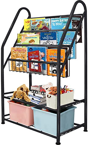 aboxoo Metall-Bücherregal für Kinder, schwarz, Spielzeugkisten und Organizer, groß, freistehend, für Kinder, Spielzeugkisten und Organizer, 63,5 cm, Spielzeug-Organizer, großes stabiles Bücherregal,