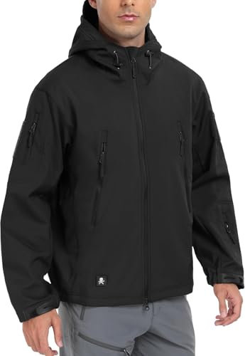 Herren Softshell-Jacken, Militärisch, Taktisch, Wasserdicht, für Camping, Jagd, Angeln, Outdoor, Kapuzenjacke Schwarz L