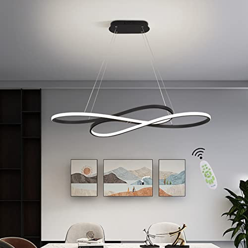 Cblbser Moderne LED Pendelleuchte Esstisch Hängelampe Dimmbare mit Fernbedienung Pendellampe 54W Höhenverstellbar Creative Design Deckenleuchte für Wohnzimmer Küchen Kronleuchter Schwarz L100CM