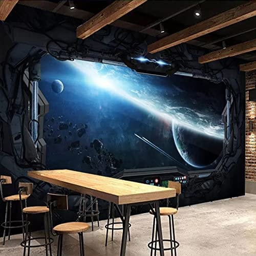OFIRIA Custom 3D Photo Wallpaper Cosmic Space Cabin Spacecraft Wall Painting 3D Restaurant Hotel Internet Gaming Room Mural Wall Paper-400Cmx280Cm