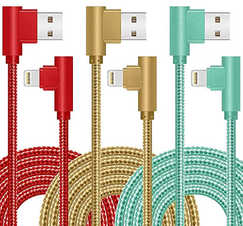 MAIMEITE iPhone Charger Cable,3 Pack 3M/6FT 90 Degree Right Angle Fast Charging Cable [MFi Certified] Nylon Braided iPhone Lead Cable Compatible With iPhone 14/13/12/11 Pro/MAX/XR/XS/8/7/6S/SE/iPad