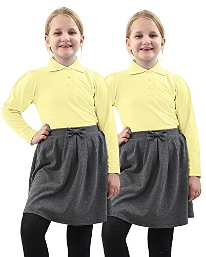 GW CLASSYOUTFIT 2X BoysGirls Plain Long Sleeve Polo School Shirts Uniform PE Top Kids Tops Shirt (8-9 Years, 2X Girls Yellow Long Sleeve)