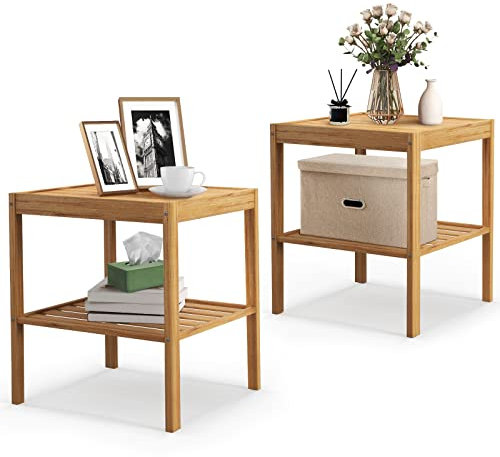 GIANTEX Lot de 2 tables de chevet en bambou, table de chevet pour salon, bureau, cuisine, 40 x 40 x 45 cm, naturel