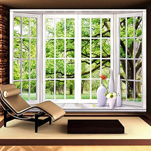 Papier Peint Mural 3D, Rebord De Fenêtre De La Forêt Verte Décollez Et Collez Les Peintures Murales De Décor De Papier Peint, Appropriées Aux Affiches De Mur D'Art De Mur De Fond De 140(L) x70(H) cm
