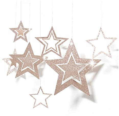 Yurosiay Glitzer Sterne zum Aufhängen 7er Set Aushöhlen Glitzernder Papiersterne Deko Groß Hängedeko Stern Weihnachtsdeko Stern Sterne Aufhängen für Hochzeit Party Christbaum Deko Champagner