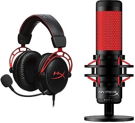 HyperX Cloud Alpha – Cuffie Gaming con controlli audio e microfono, Per PC, Xbox Series X|S, Xbox One, PS5, PS4, Nintendo Switch & Quadcast – Microfono Standalone per streamer e podcaster USB