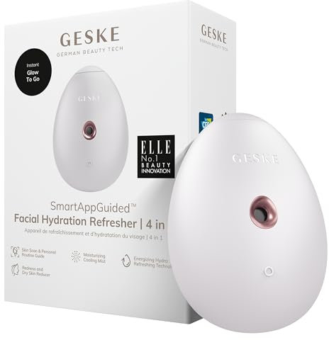 GESKE | SmartAppGuided™ Facial Hydration Refresher | 4 en 1 | Pulverizador | Vaporizador | Aspersión de agua | Bruma facial | Dispositivo de limpieza facial | Cosméticos | Brillo Natural